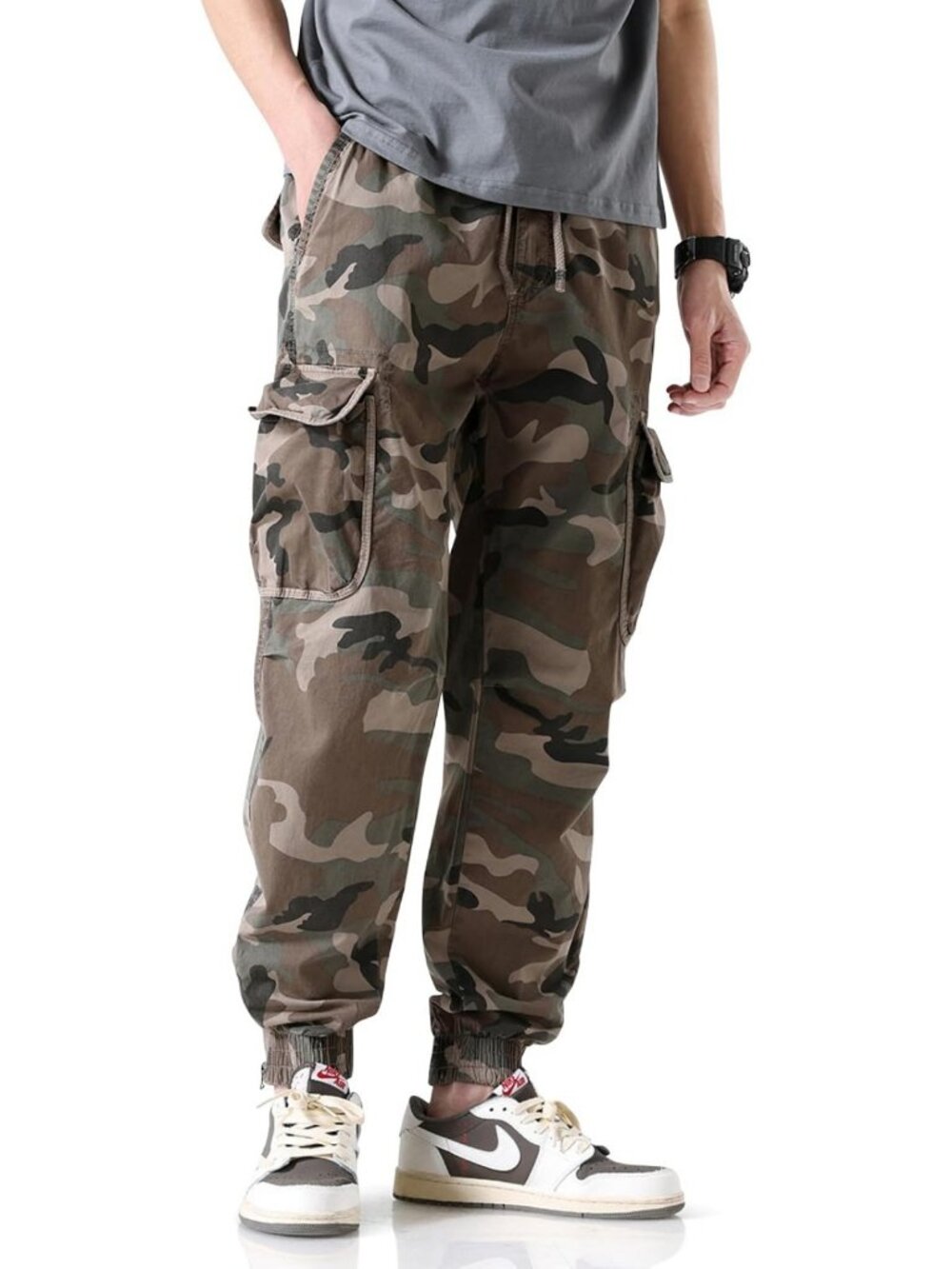 Slim Fit Cargo Joggers with Elastic Waist, Multi-Pocket Design & Drawstring